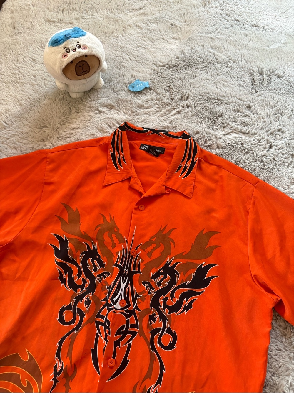 No Boundaries Dragon Tribal Shirt Size L Orange Y2K Button Down